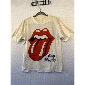 VTG Rolling Stones 89’ OG Band T-Shirt Sz M? Steel  Wheel Tour Stain Worn Faded